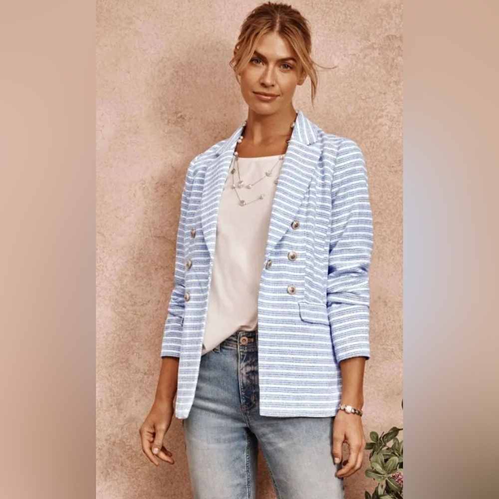 J.Jill Modern Spectator Blazer | White & Light Blue Tweed | Women’s Large